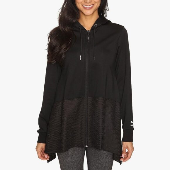 PUMA Women's Black EVO Mesh Panel Athletic Drapy Full Zip Hoodie M - Picture 1 of 10